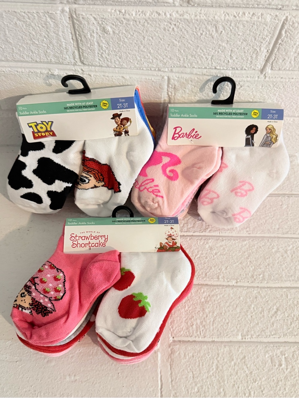 Assorted Toddler Character Ankle Socks - Pink, White, Black, Red